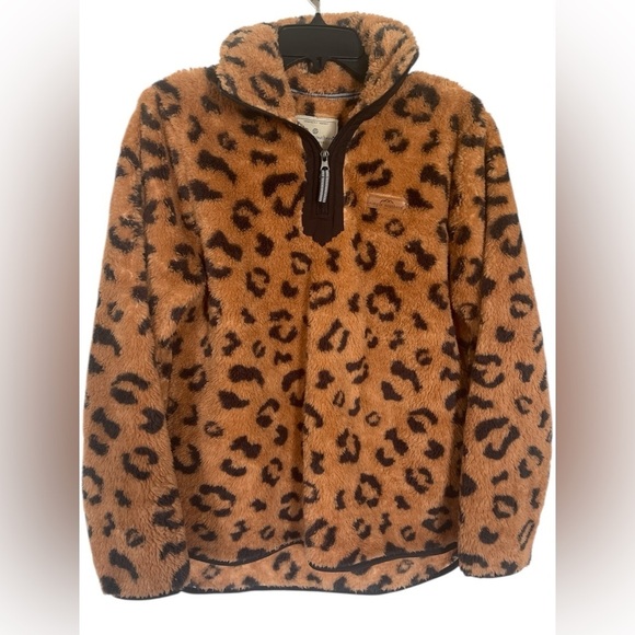 Simply Southern Tops - Simply Southern Leopard Animal Print 1/4 Zip Sherpa Pullover, Women’s Sz S